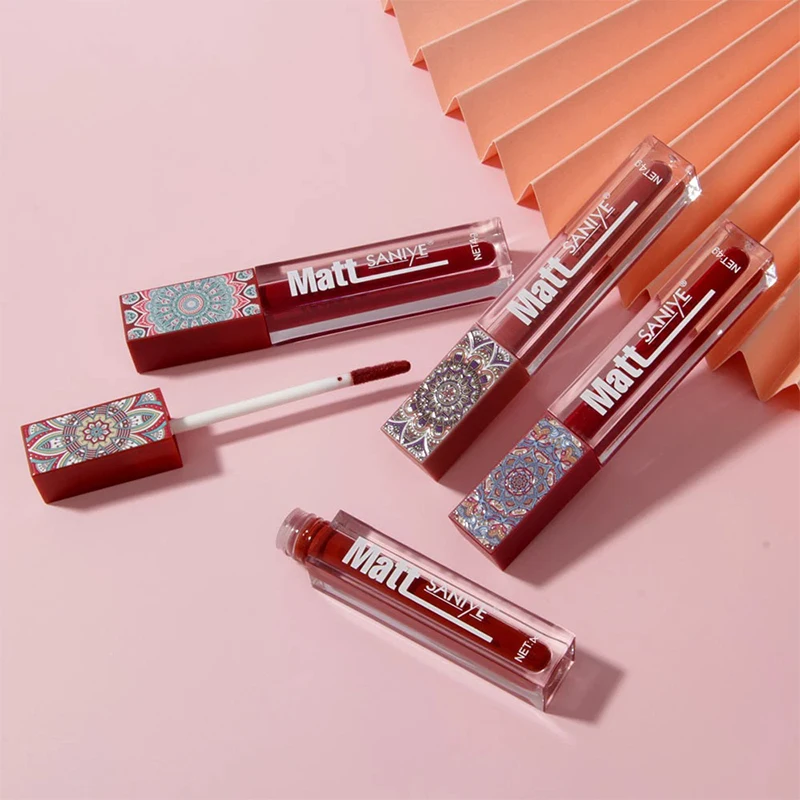 SANIYE Brand Makeup Nude Lip Gloss Waterproof Liquid Matte Lipstick Long Lasting Quick Dry Red Velvet Lip Tint Women Makeup