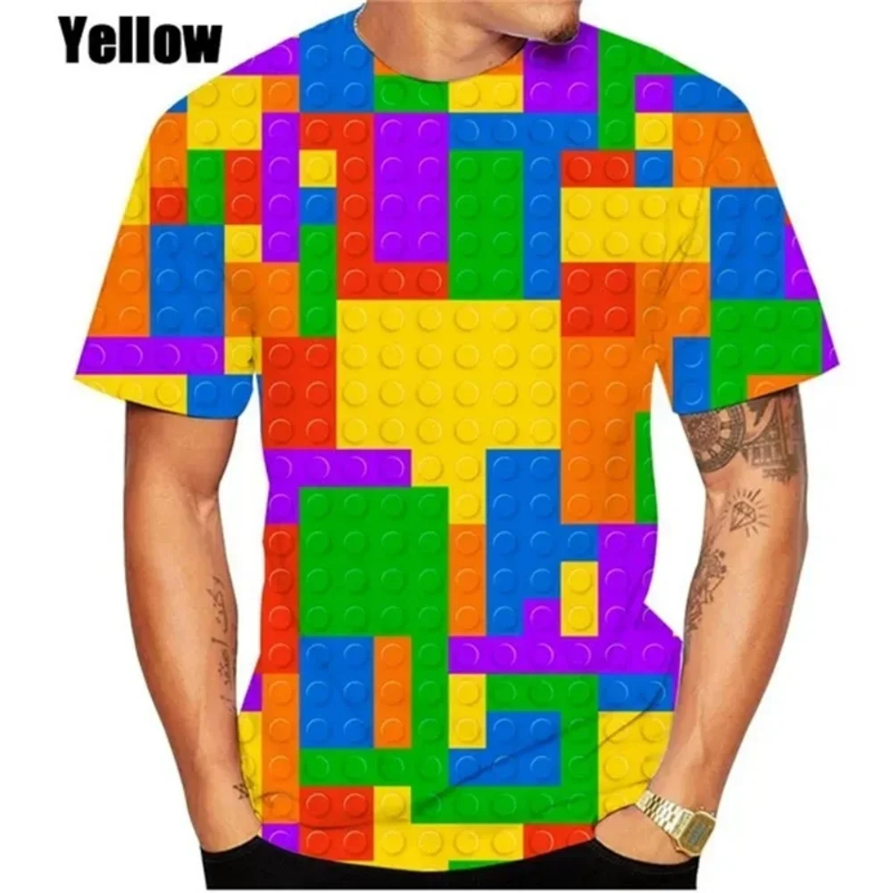 New T-Shirt Building Blocks Printed Men Clothing Short Sleeved T-Shirt for Men Fashion Outdoor Clothes Crew Neck Men's T-Shirts