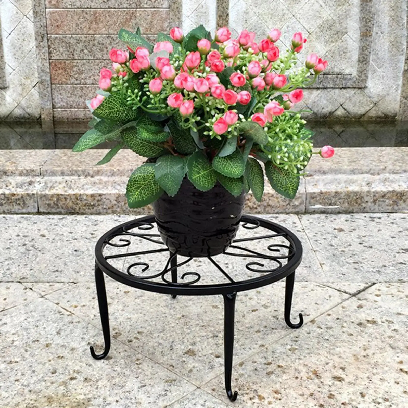 Black Plant Stand Single Layer Iron Low Indoor Garden Container Green Dill