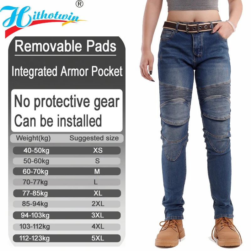 Women Blue motorcycle jeans Dirt bike riding pants Offroad motorbike trousers with Armor pockets Armor Not Included 02