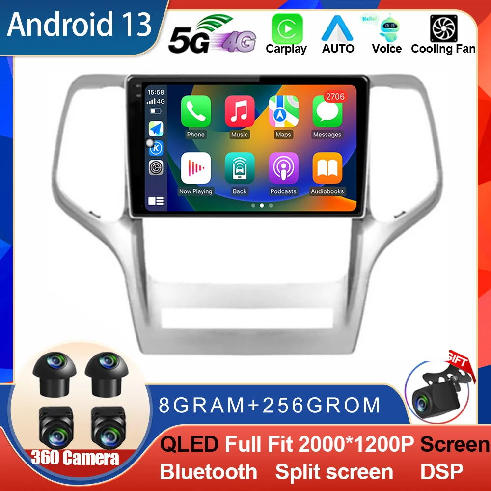 

9 Inch Android 13 For Jeep Grand Cherokee 2008 - 2013 Auto Carplay Car Radio Multimedia Video Player GPS Navigation WIFI DSP BT