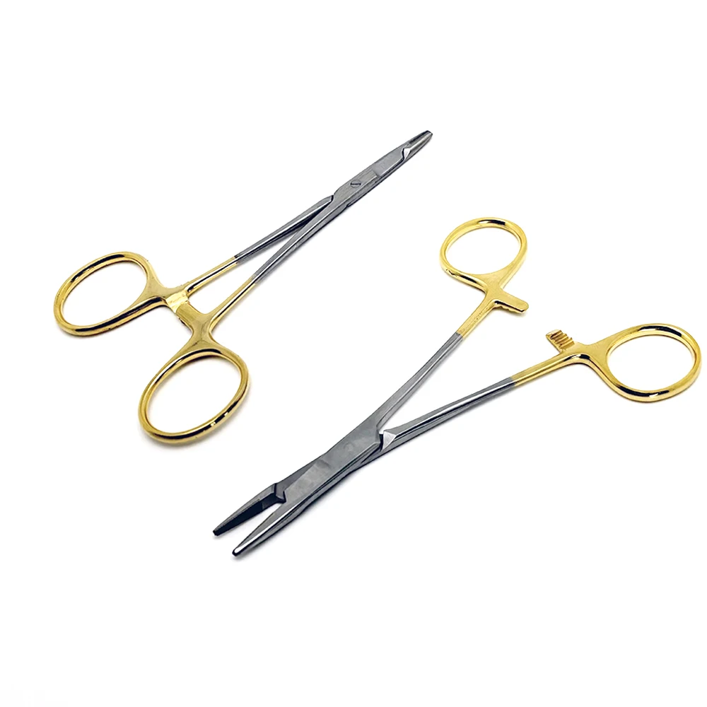 1PC Needle Holder Plier TC Head Reusable Stainless Steel Gold Plated Handle Orthodontic Forcep Dental Surgical Instrument tool