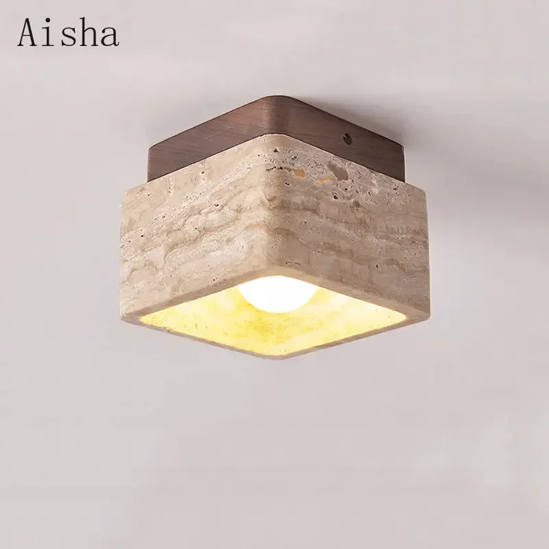 Square Yellow Cave Stone Ceiling Light Retro  Bedroom Living Room Ceiling Lamp Surprise LED Corridor Fixture