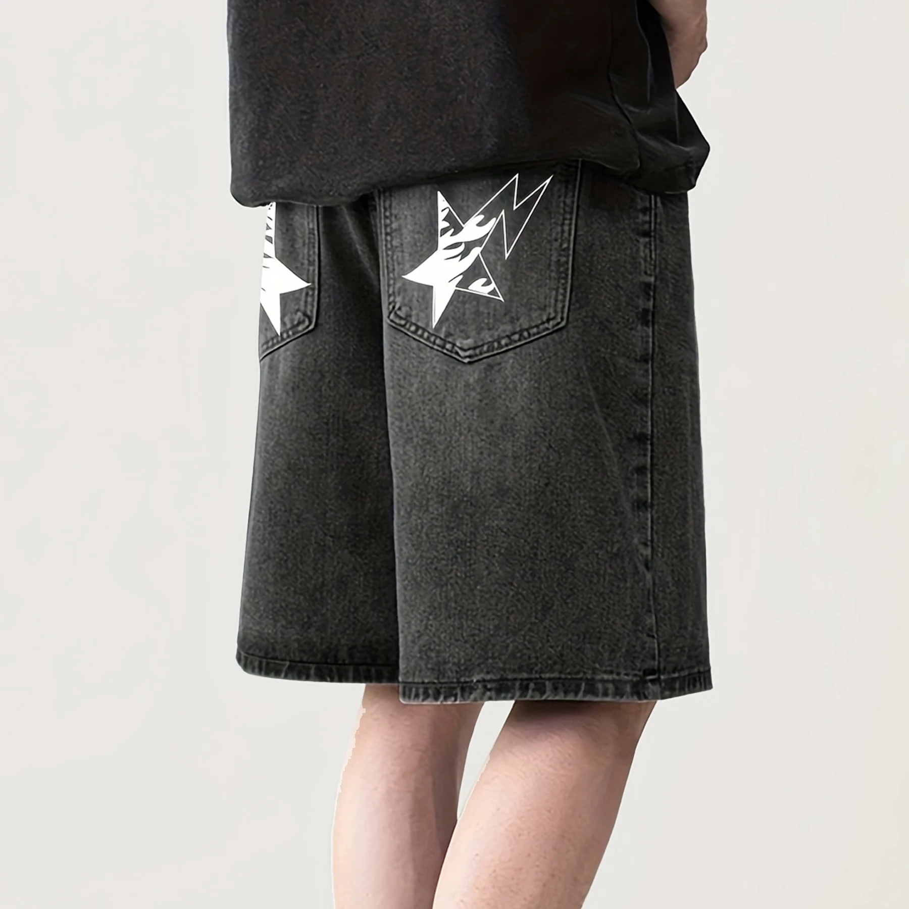 

Summer New Fashion Denim Shorts Loose Straight Casual Jeans Vintage American Personality Jeans Streetwear Male Short Pants