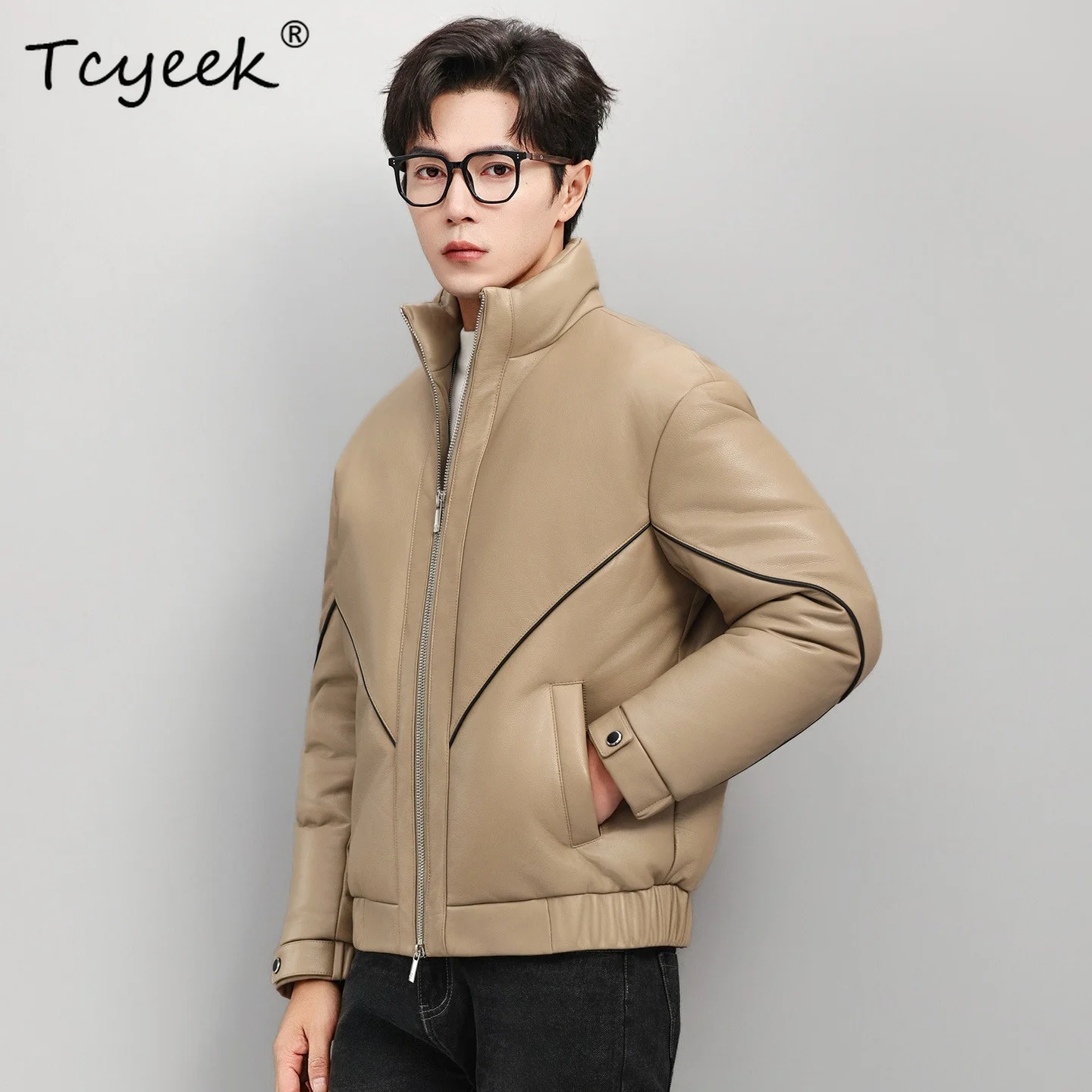 Tcyeek Natural Sheepskin Jackets for Man White Goose Down Jacket Short Stand Collar Puffer Jacket Men Winter Coats 2026 Jaquetas