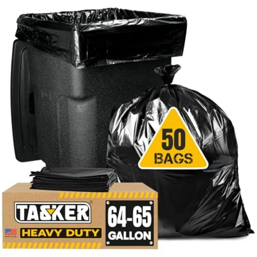 

64 Gallon Trash Bags Heavy Duty Value-PACK 50 Bags w/Ties 64 Gallon Trash Bags 65 Gallon Trash Bag Heavy Duty Large Black Indus