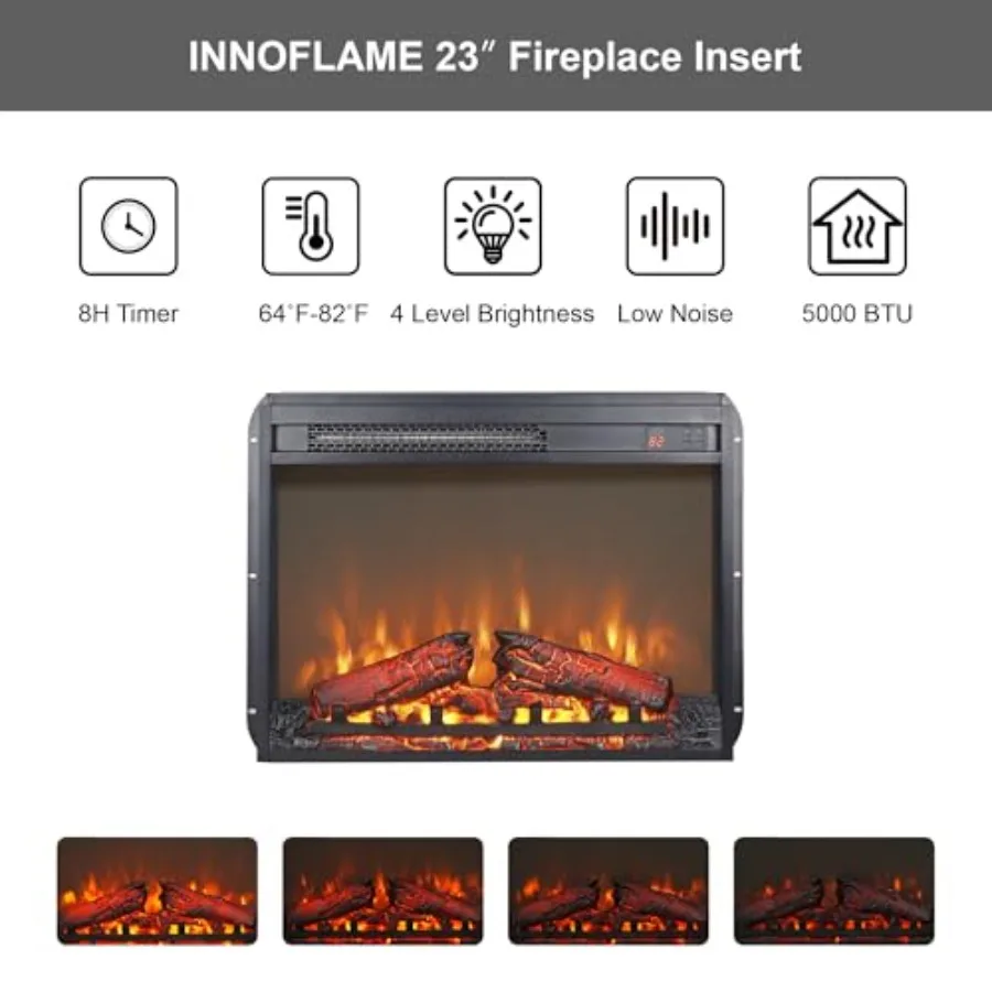 23 Electric Fireplace Insert with Remote Control and Timer Function for Cozy Living Room Ambiance Adjustable Flame Brightness f