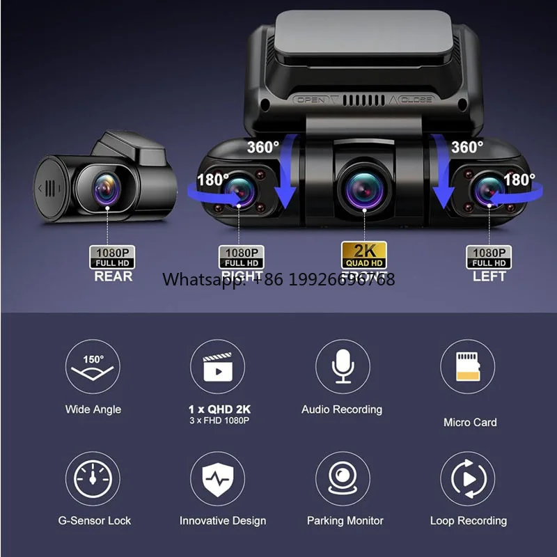 

Smart 3'' Car Recorder camer FHD 2K 4 Channel With WiFi GPS Car Dashcam 360 Panorama Auto Video Recorder Car Black Box manufact