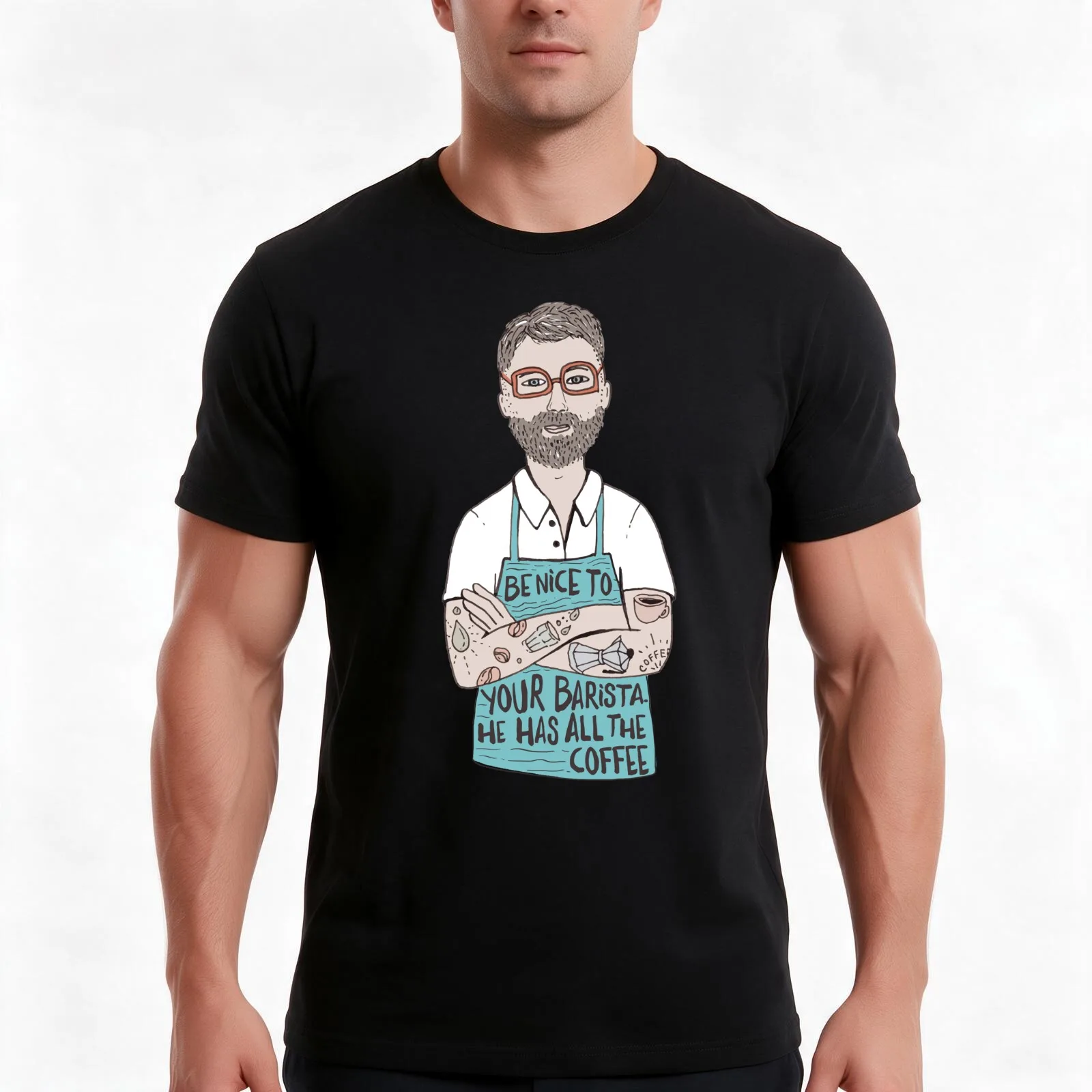 Be Nice To Your Barista, He Has All The Coffee T-Shirt, Summer Casual Cotton Tee, Oversized Streetwear Tops, Unisex Men Women