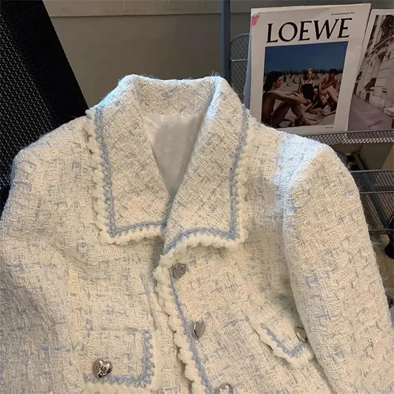 Veste courte en tweed grossier pour femmes, vestes à manches longues pour femmes, style décontracté, mode élégante, automne, hiver, nouveau, 2024