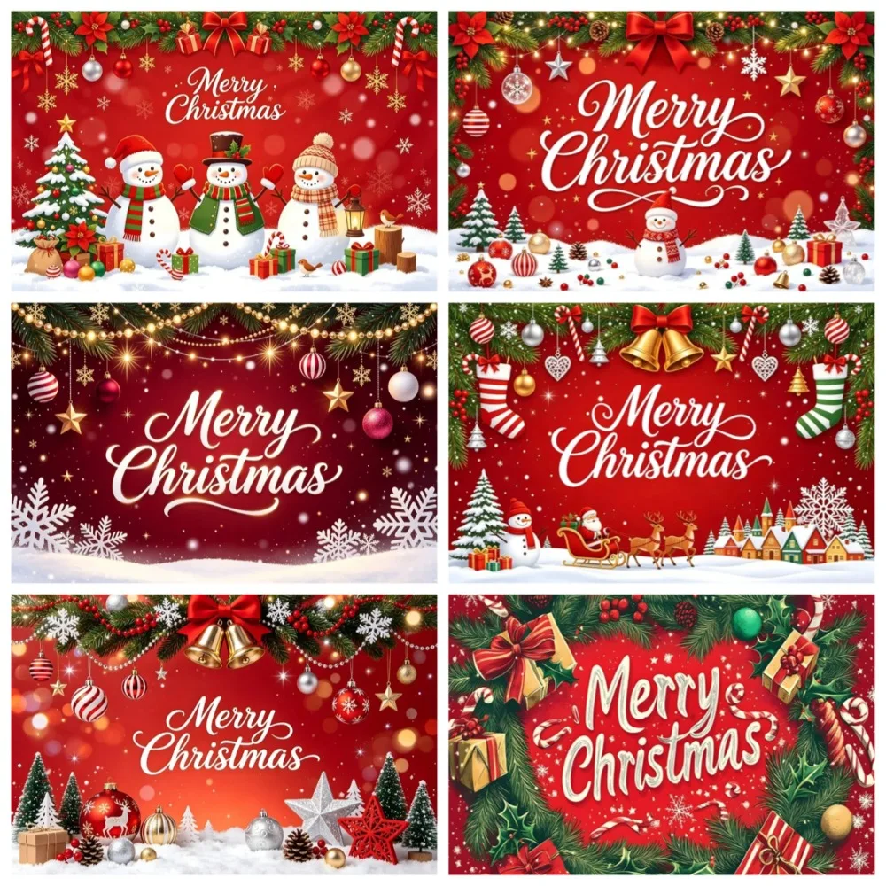 Winter Christmas Snowman Bell Theme Banner Decoration Backdrop, Christmas Day Party, Home Decoration Photography Backdrop Cloth
