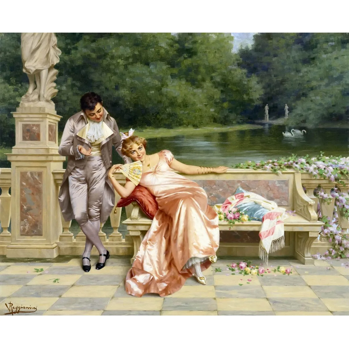 

The flirtation by Vittorio Reggianini European Palace Drawing Art Hand painted famous painting reproduction Home decor picture