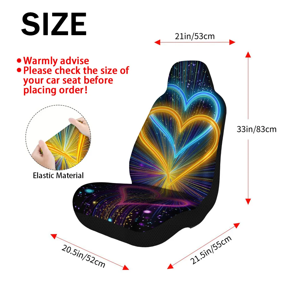 2pcs Valentine'S Day Neon Heart Pattern Car Seat Covers | Easy To Install, Washable, Polyester Fiber, Universal Fit For Most Sed
