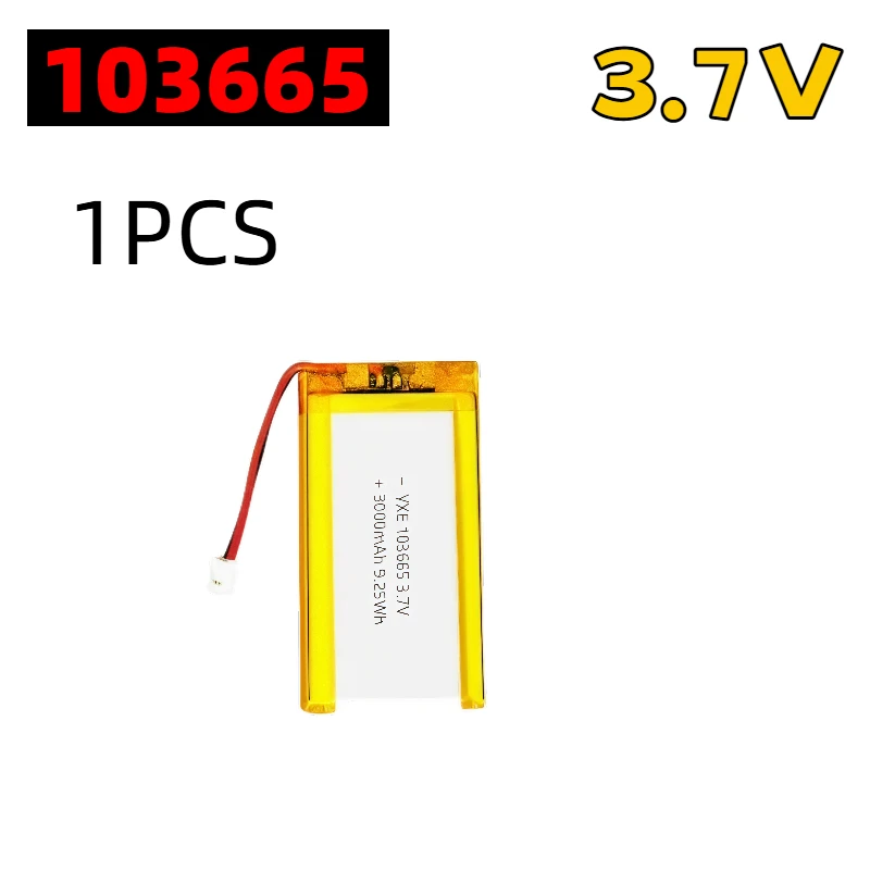 103665 3,7 V 3000 mAh wiederaufladbarer Polymer-Lithium-Akku mit JST PH2.0-Stecker, Li-Po-Akku mit hoher Kapazität, Kamera, GPS, MP5-Headset
