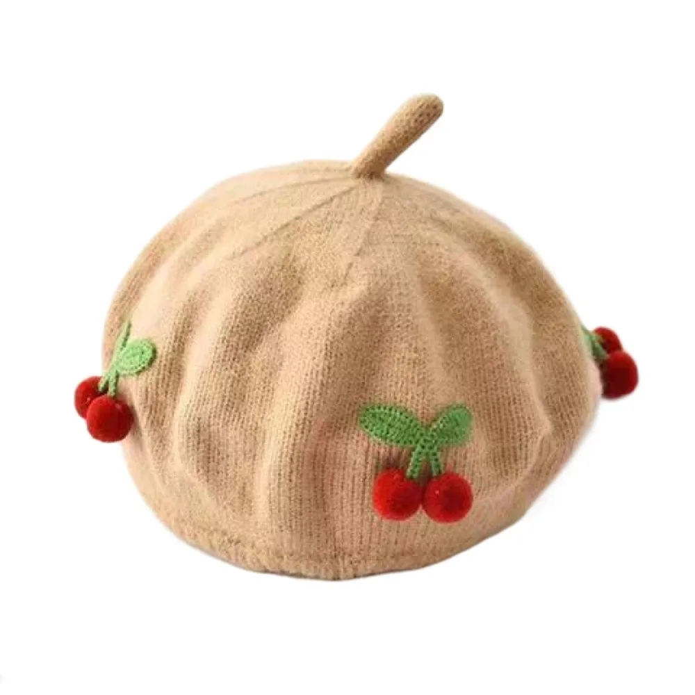 

Lovely Cherry Knitted Pumpkin Hat Windproof Winter Newborn Bonnet Hats Warm Soft Baby Berets Outdoor
