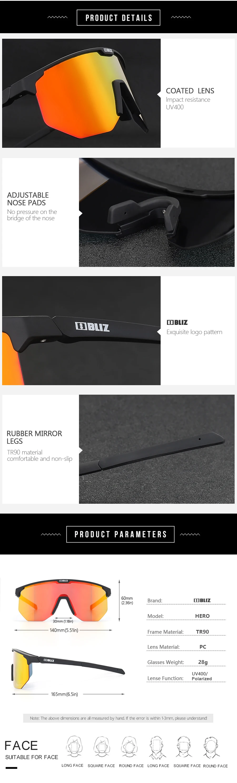 B BLIZ Hero Polarisierte Fahrrad-Sonnenbrille, winddichte Mountainbike-Brille für Männer und Frauen, Radfahren, Wandern, Laufen, Brille mit 3 Gläsern – Detail 5