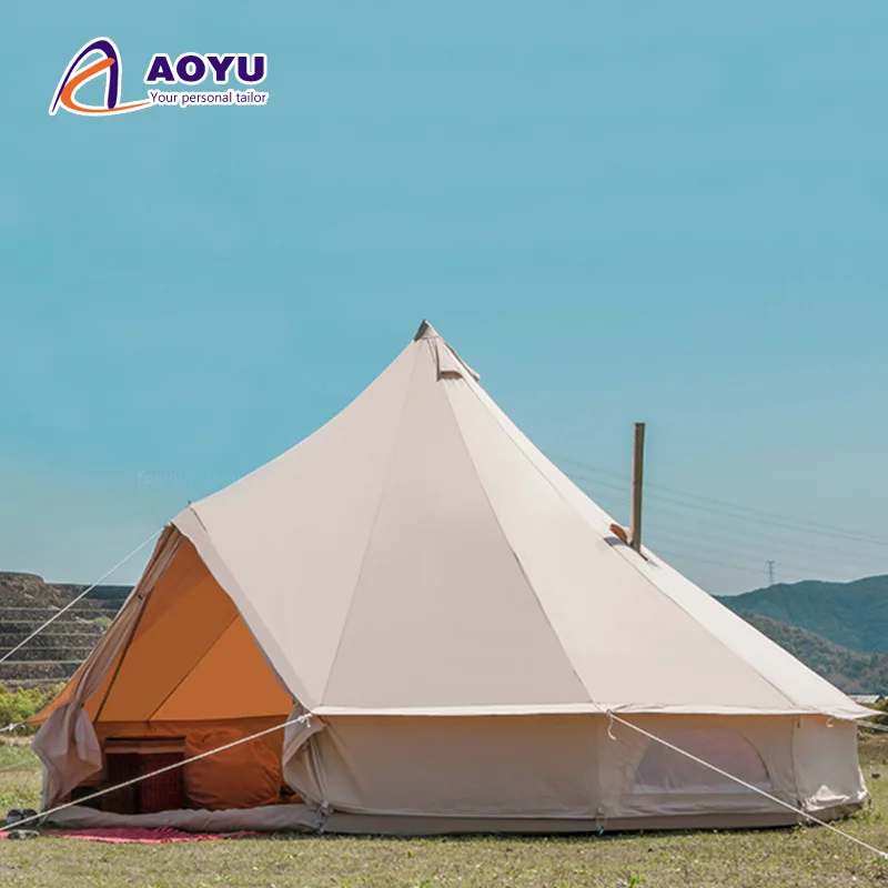 

4 6 Person Outdoor Canvas Luxury Glamping Waterproof Camping Big Bell Tent Cotton Mongolian