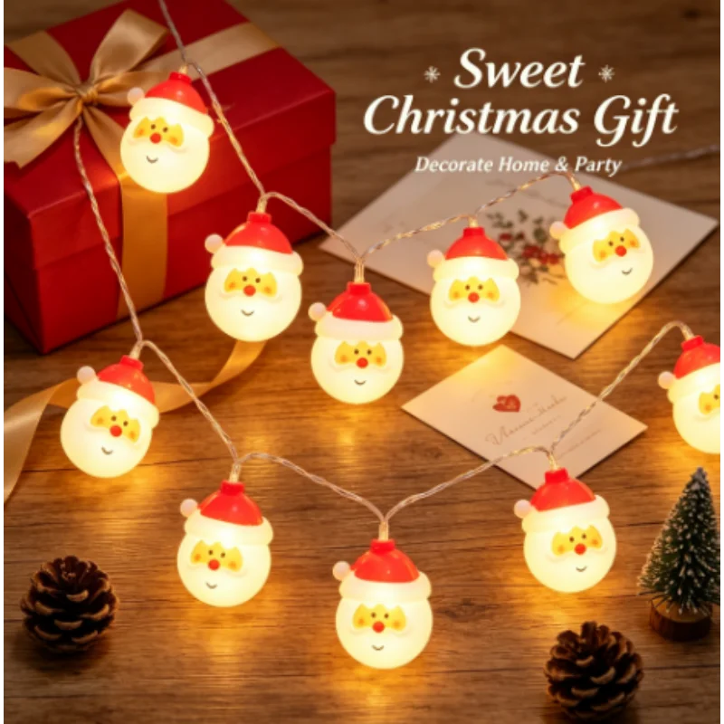 Garland Lights Fairy Battery Operated Santa Claus 10 LED Warm White 1.5M Christmas Decorative for Party Festival Patio Decor