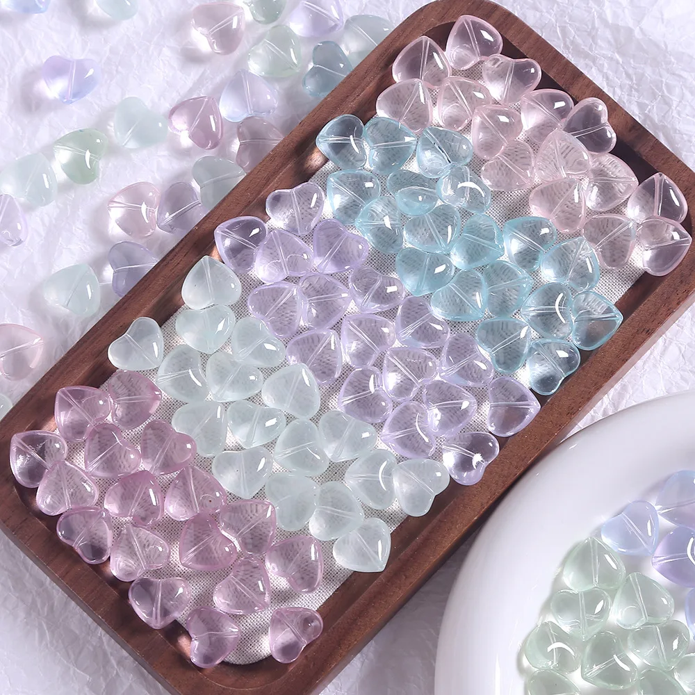 10PCS Transparent Three Dimensional Love Glass Beads Loose Spacer Beads For Jewelry Making DIY Bracelet Necklace Accessories