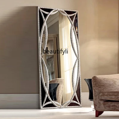 

European Style Postmodern Dressing Mirror Solid Wood Carved Decorative Mirror Villa Bedroom Fitting Mirror