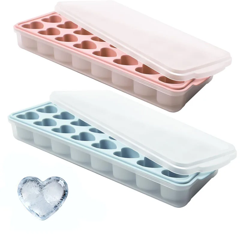 

24Hole Love Heart Shaped Ice Cube Silicone Mold with Lid and Base Ice Cube Maker Cocktail Cold Drinks DIY Ice Making Tray