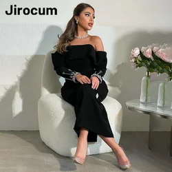 Jirocum Elegant Black Mermaid Prom Dresses Women's Off Shoulder Beaded Party Evening Gown Custom Saudi Special Occasion Dress