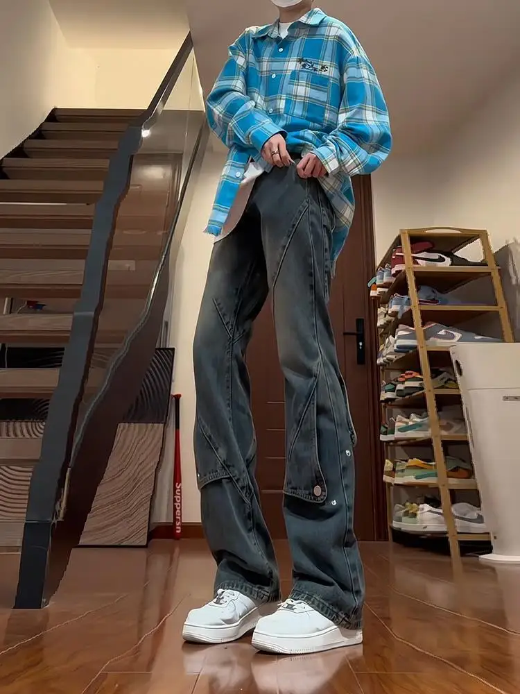 

Американские джинсы в стиле ретро для мужчин: зауженные, прямые, слегка расклешенные, длинные брюки для осенней уличной моды