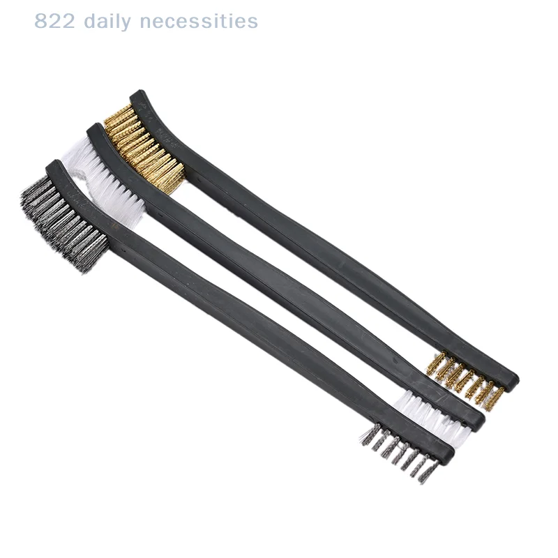 3x Mini Wire Brush Set Brass Nylon Stainless Bristle Cleaning Tool Cleaner Stainless steel wire brush, copper wire brush 3pc