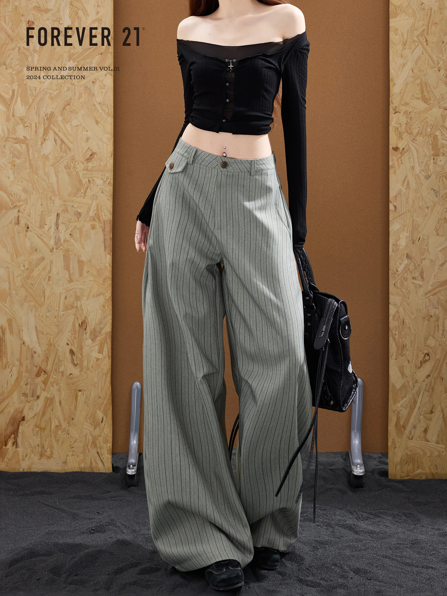 American Style High Waist Wide Leg Suit Pants Women's Slimming Grey Stripe Knife  Casual Trousers Pear Shape Loose Fit