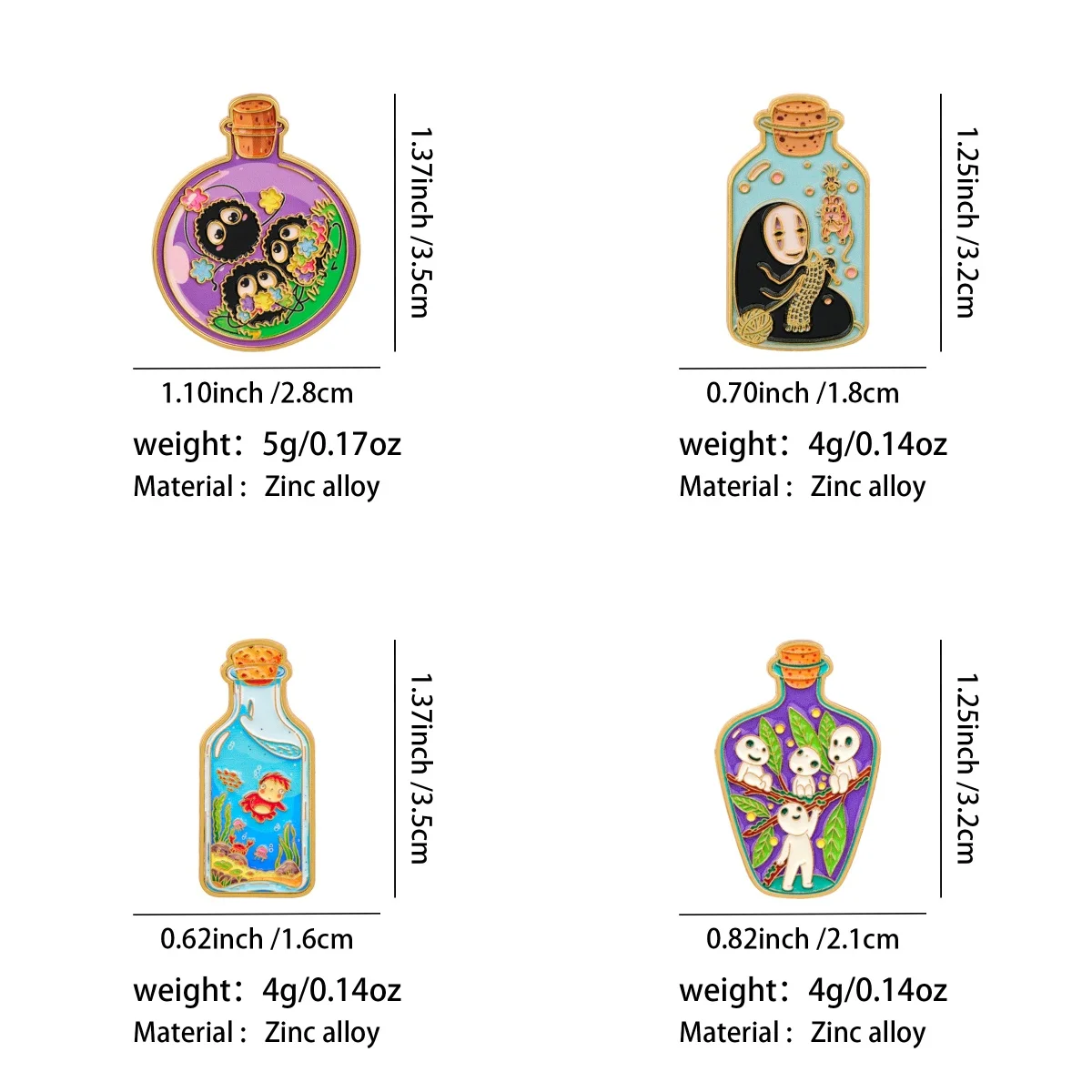 4er-Set Anime-Geister-Emaille-Pins: Magische Flaschen-Broschen für Rucksäcke, Kleidung und Accessoires – Modische Schmuckgeschenke – Detail 1