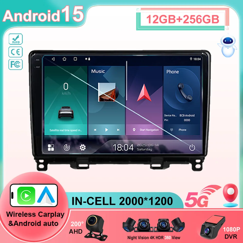 Car Radio Android 15 Carplay Auto For Honda Jazz 4 Fit 4 GR GS GR GS 2020 2021 - 2024 Head Unit Navigation Video Player Stereo
