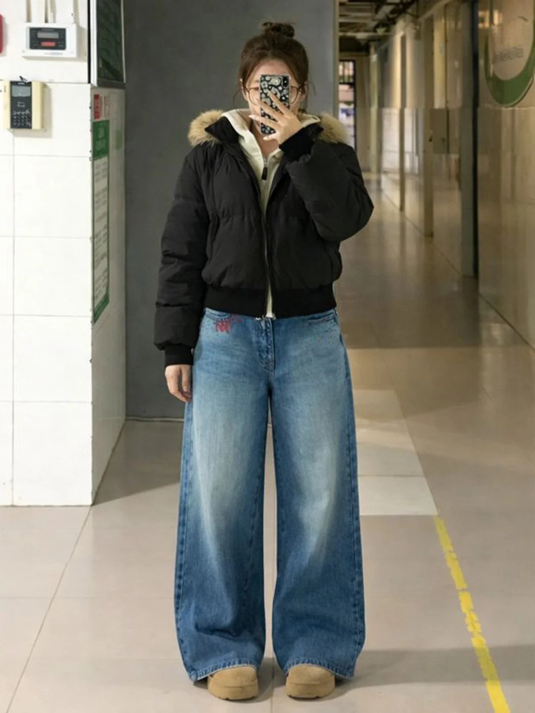 

American Retro Embroidered Wide Leg Jeans Women's plus Size Loose Fit High Waist Slim Straight Long Pants Casual Spring