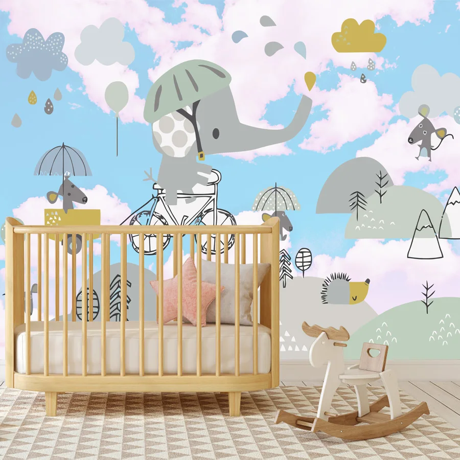 Cartoon Peel and Stick Easy to Apply Wallpaper for Living Room Wall Papers Home Decor Jungle Safari Animal Baby's Bedroon Murals