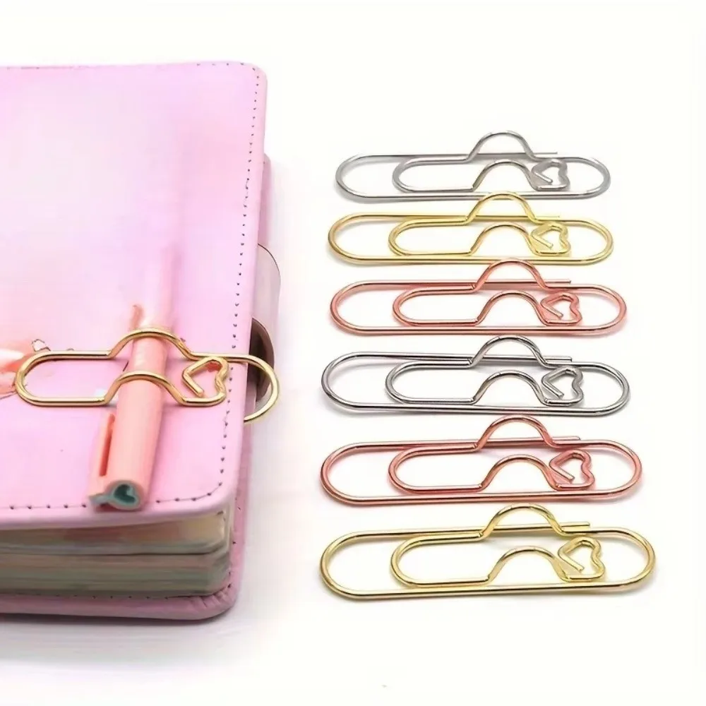 Multi-functional Love Model Paper Clips Heart Shape Metal Paper Fix Clip Ticket DIY Bookmarks Stationery