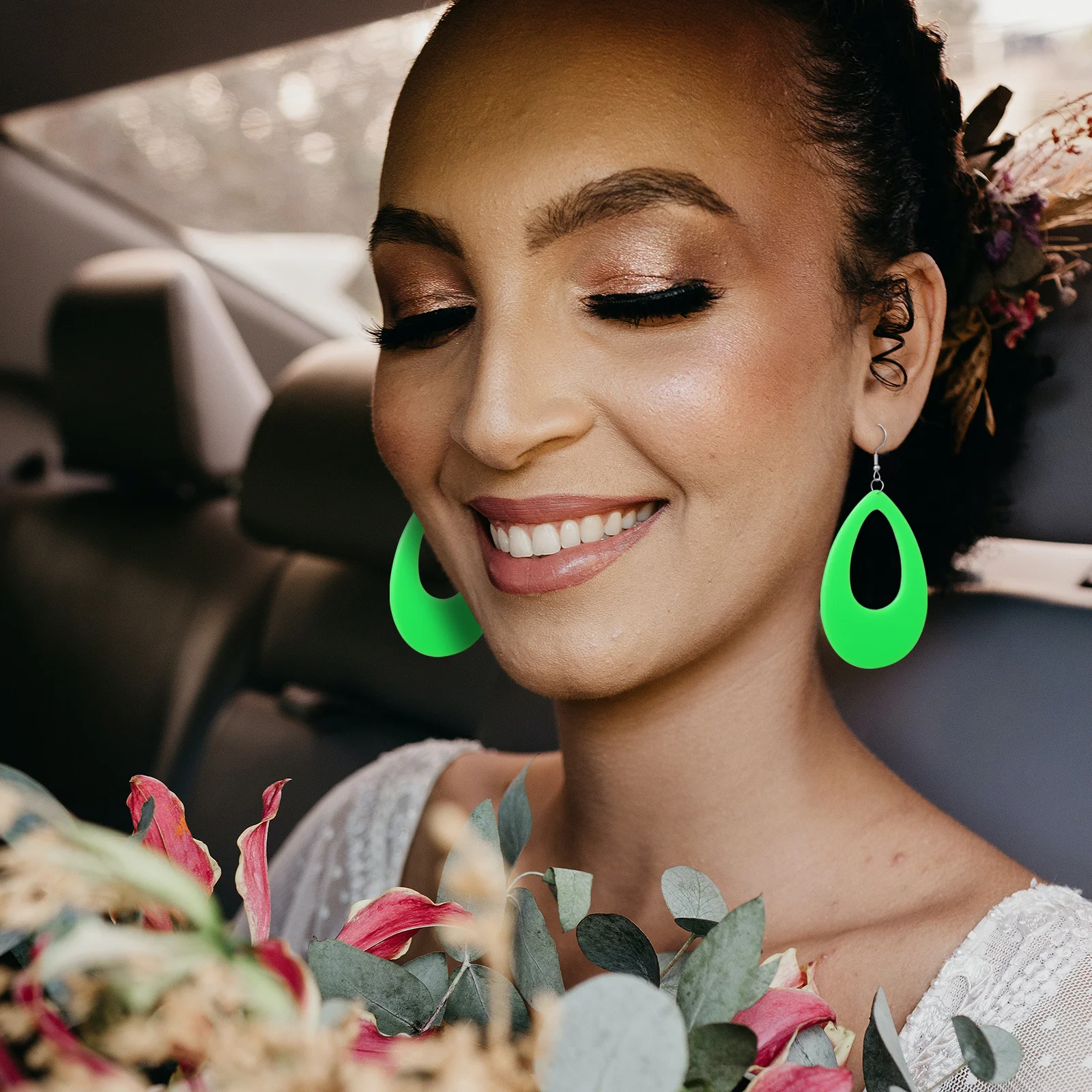 

12Pairs Vintage Neon Earrings Assorted Color Acrylic Metal Size 6.4x5cm Drop Dangle Geometric Studs Exaggerated Statement