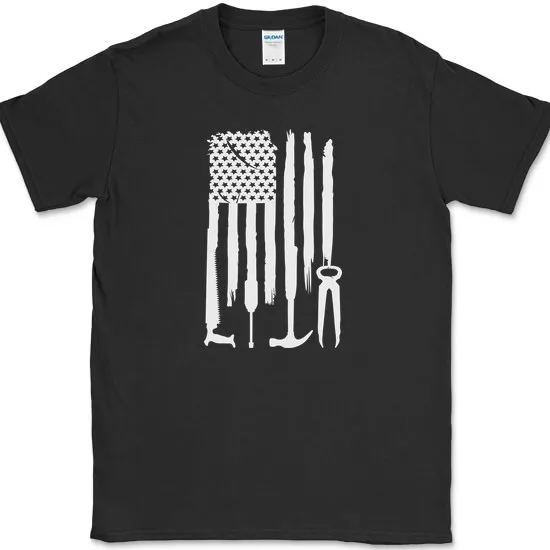 AMERICAN FLAG TOOLS T-Shirt Funny Mechanic Handy Man Hobby Fixer Humor Tee