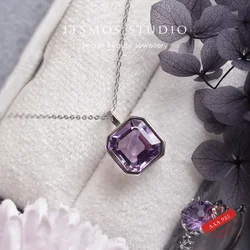 ITSMOS Amethyst Emerald Cut Pendant Necklaces s925 sterling silver Diamond Natural Crystal Necklace Vintage for Women Jewelry