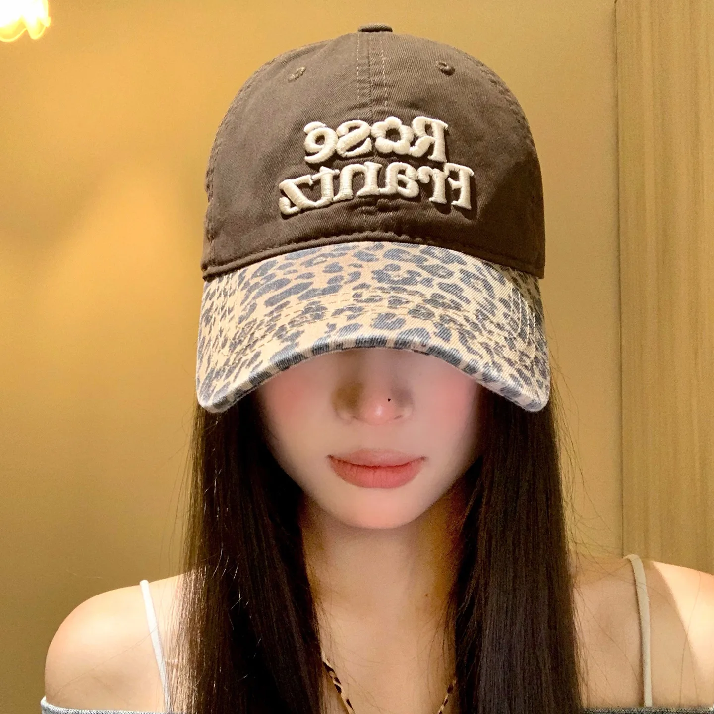Women Vintage Leopard Patchwork Baseball Cap Embroidery Letter Snapback Hat Streetwear Sun Protection Adjustable Outdoor Cap