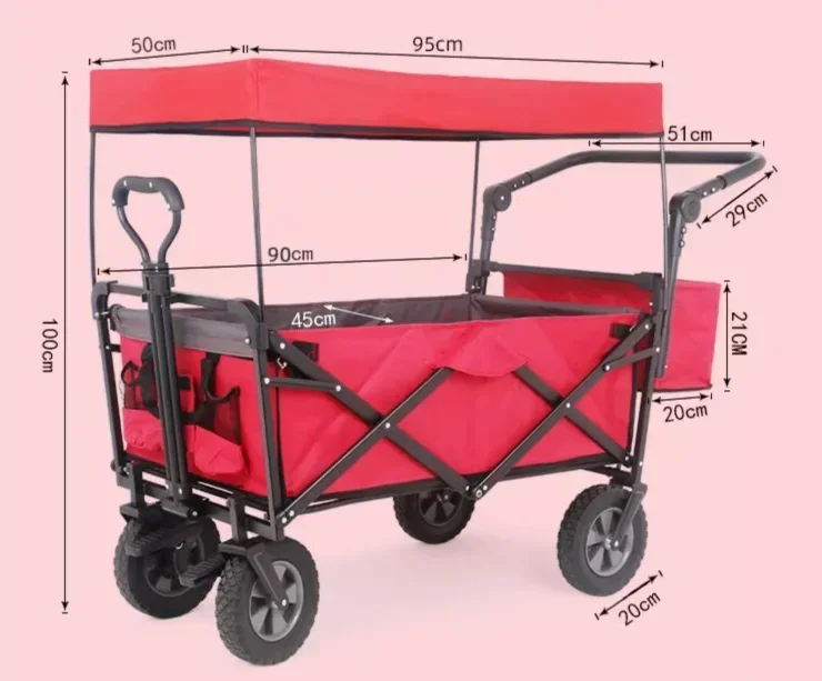Imagem -02 - Alemanha Empurrar e Puxar Vagão Dobrável para Crianças Carrinho com Sol e Chuva Dossel Grande Capacidade Uso ao ar Livre