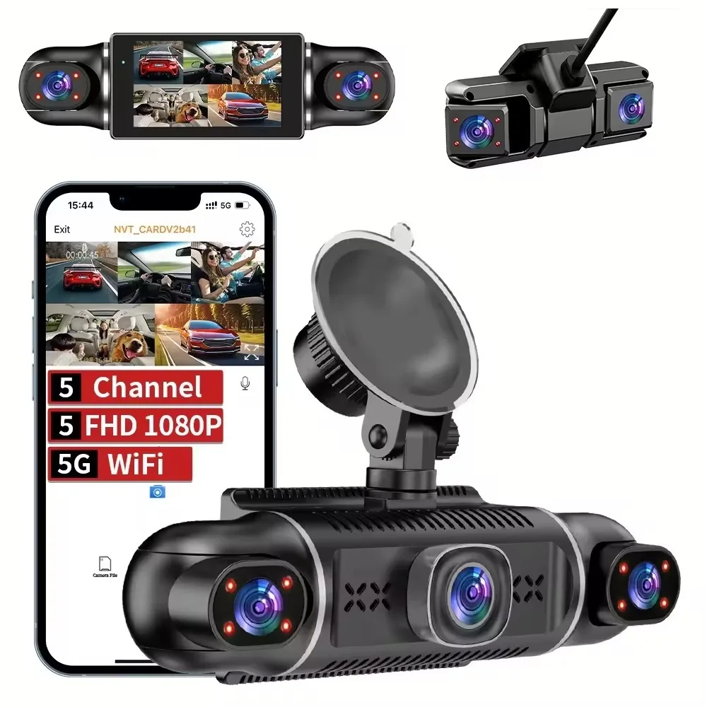 

5 Lens Car Dashcam 3 Inch IPS Screen Dash Cam 360° Panoramic 5G WiFi Sentinel Mode Parking Monitoring Car Camera Video Recorder