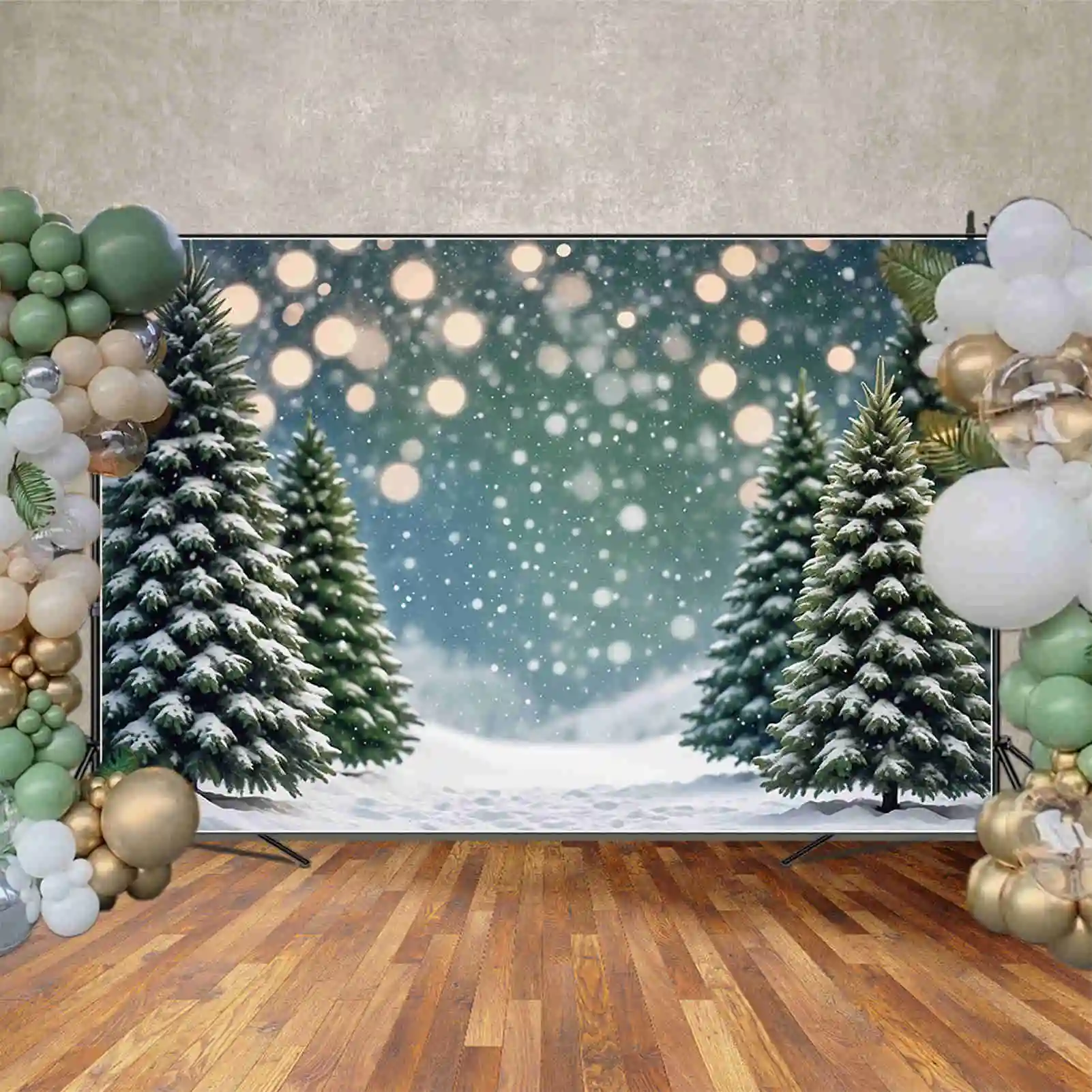 MOON.QG Christmas Forest Tree Backdrops Winter Snow Field Bokeh Outdoor Background Custom Party Decoration Photo Zone Supplies