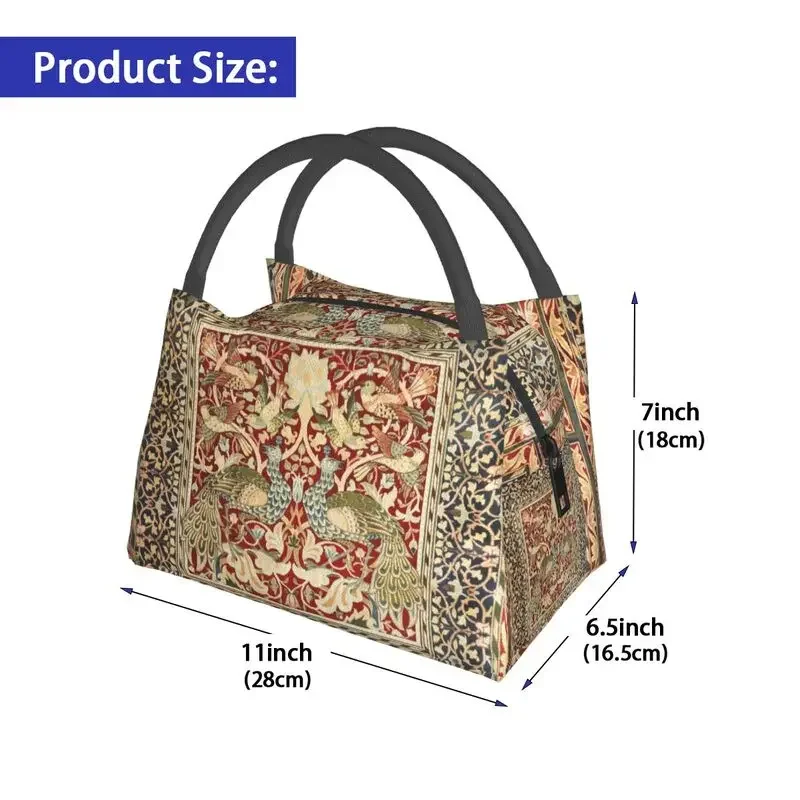 William Morris Vintage Insulated Lunch Bag for School Office Floral Textile Pattern Leakproof Cooler Thermal Lunch Box Women