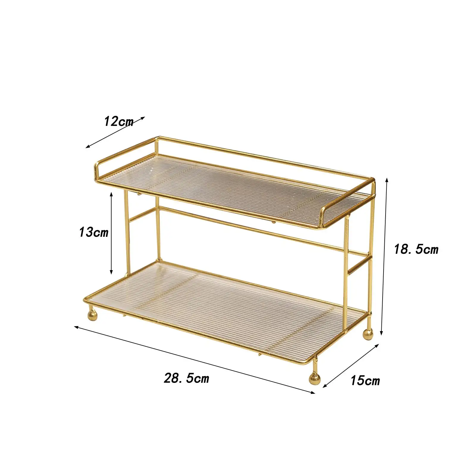 Countertop Bathroom Makeup Holder, Cosmetic Storage Rack ,Rectangle Golden Dresser Bathroom Kitchen Tray Cupcake Stand