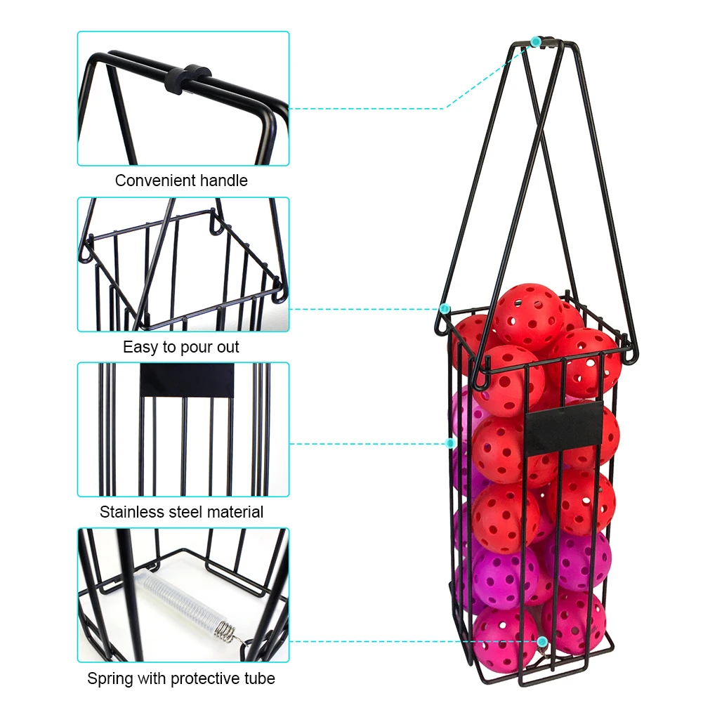 Tennis Ball Hopper Tennis Ball Picking Frame 25 Tennis Balls/15 Pickleball Capacity Stainless Steel for Picking Storage Ball