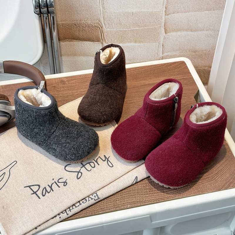 

2025 НОВЫЕ простые и популярные меховые сапоги для девочек, зимние теплые лаконичные зимние ботинки на мягкой подошве с боковой молнией