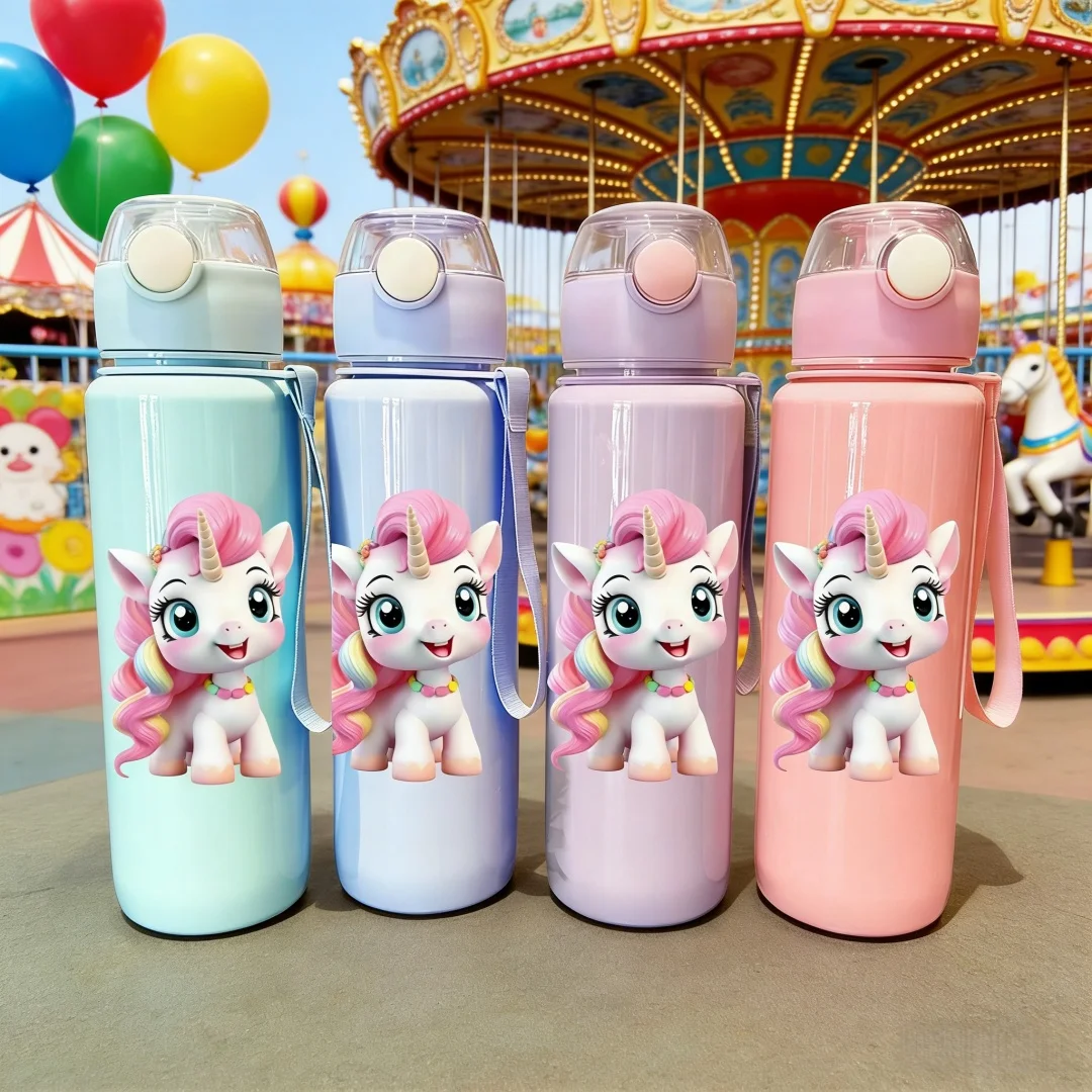 

BPA-Free High Temperature Resistant Portable Outdoor Water Bottle Cartoon Animal Plastic Straw Water Cup with Hand-held Cute