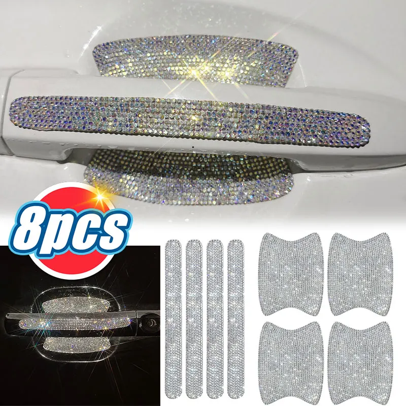 

Car Door Handle Bowl Scratch Protective Bling Rhinestone Stickers Silicon Rearview Mirror Anti-collision Protection Strip