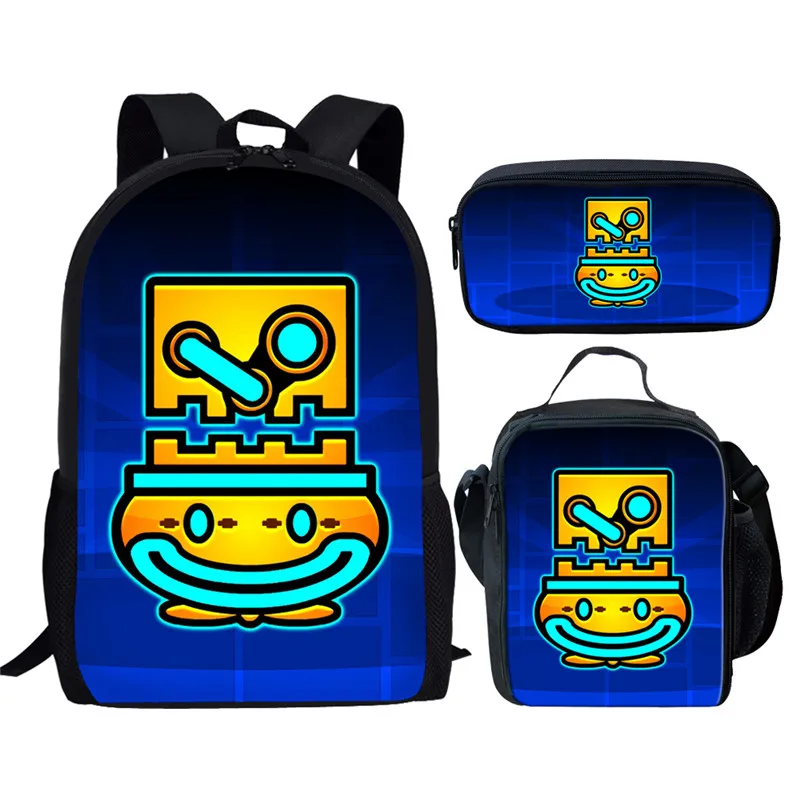 Imagem -05 - Cartoon Geometry Dash Print School Bolsa Conjunto para Adolescente Student Book Bolsa Lunch Bolsa Lápis Bolsa Meninos e Meninas Mochila Pcs