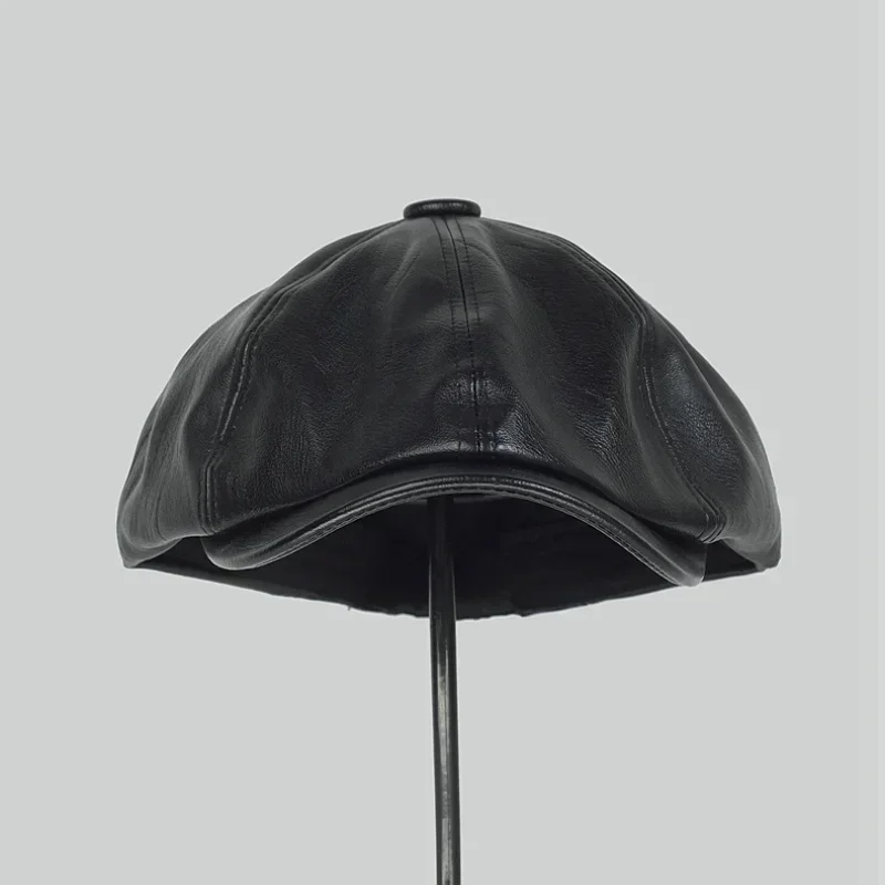 

Мужские зимние кепки Snapback, элегантный модный берет из воловьей кожи, студенческая кепка с язычком, восьмиугольная шапка из натуральной кожи для мужчин