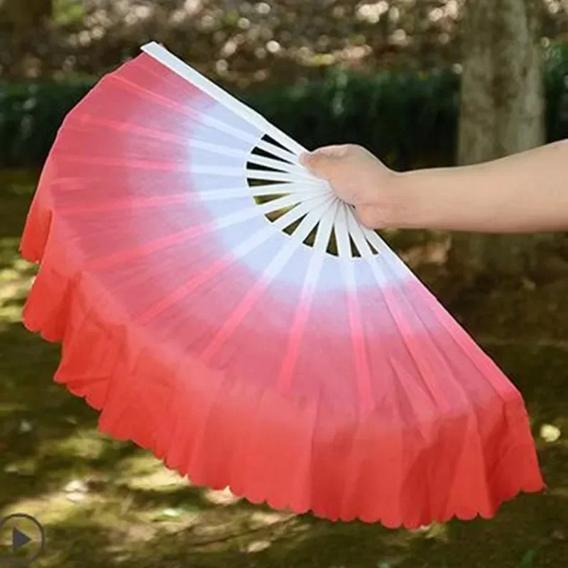 Extra Heavy Mulan Fan Belly Dance Fan  Double-leaf Magnolia West Lake Tai Chi Gradient Blue Clouds Props Plastic Handle Adults